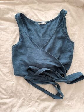 🫐 Linenfox Denim-Blue Wrap Crop Camisole